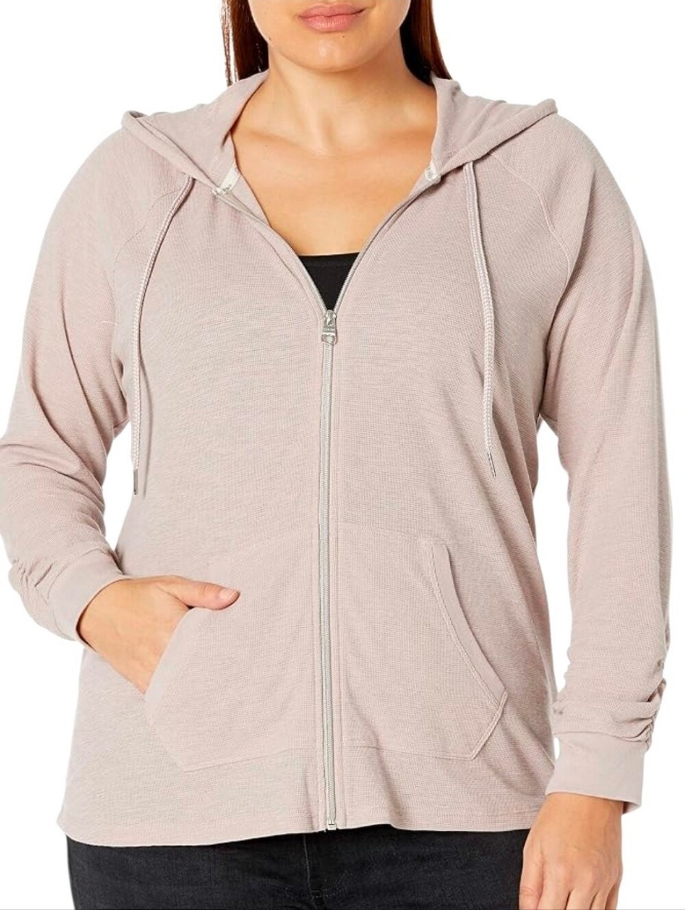 Calvin Klein Performance Zip Up Hoodie Ruched Sleeves Pockets Pink 1X NWT